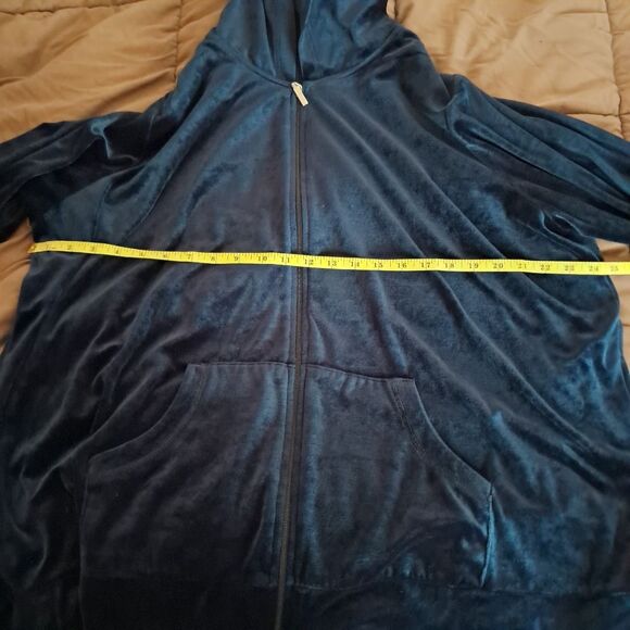 Vintage Y2K Jacket Velvet Plus Size Navy Blue Comfy Track Velour Loungewear - Picture 7 of 9